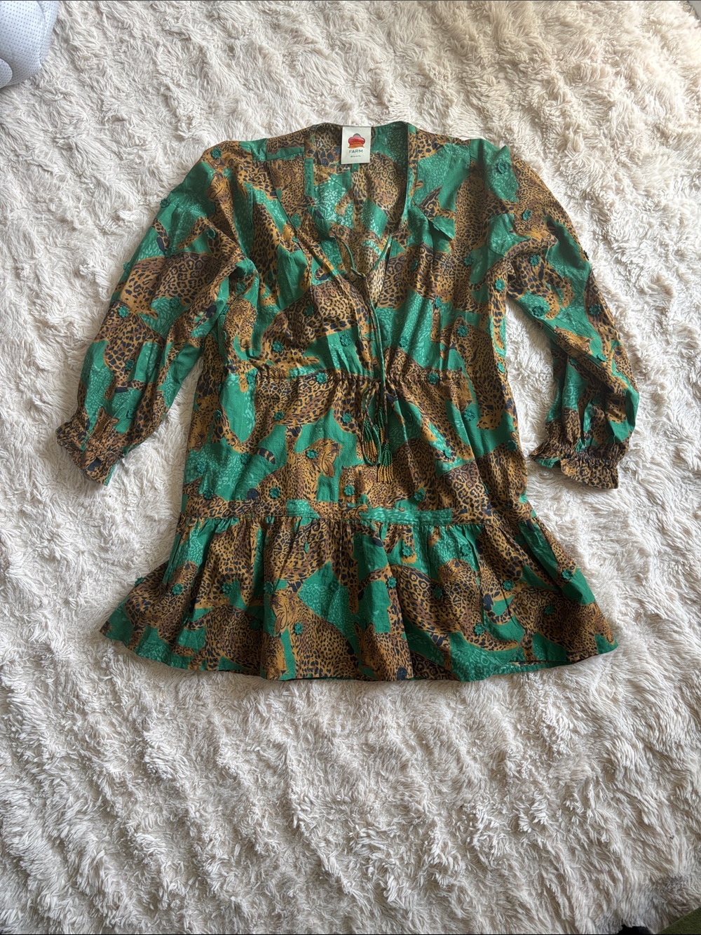 FARM Rio Green and Brown Leopard-Print Mini Dress